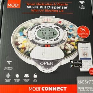 MOBI Smart Wi-Fi Pill Dispenser with UV Blocking Lid - Brand New
